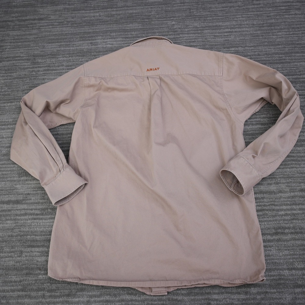 Ariat Shirt Men Small Tan Long Sleeve Button Down Twill Western Khaki Logo S - Picture 3 of 14